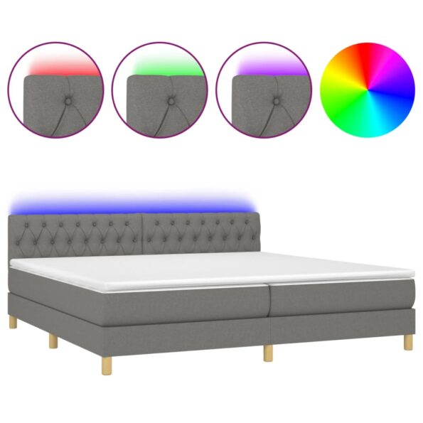 VXL8720287375067_a_en_hd_1.jpg vidaXL Posteľ boxsping s matracom a LED tmavosivá 200x200 cm látka – Obrázok 2