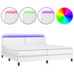 vidaXL Boxspring posteľ s matracom a LED biela 200x200 cm umelá koža – Obrázok 2