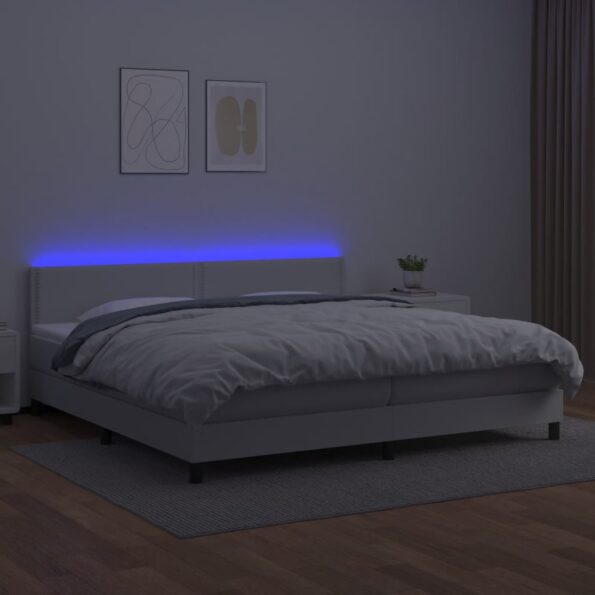 vidaXL Boxspring posteľ s matracom a LED biela 200x200 cm umelá koža – Obrázok 4