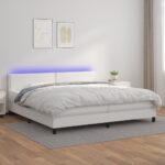 vidaXL Boxspring posteľ s matracom a LED biela 200x200 cm umelá koža