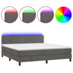 vidaXL Posteľ boxsping s matracom a LED tmavosivá 180x200 cm zamat – Obrázok 2