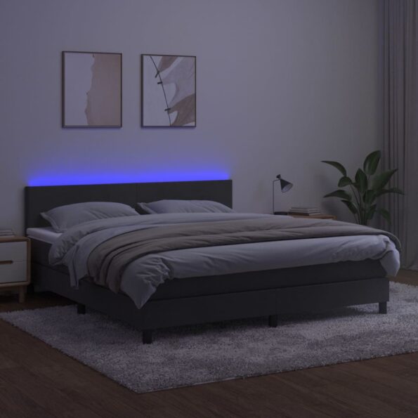 VXL8720287378228_g_en_hd_1.jpg vidaXL Posteľ boxsping s matracom a LED tmavosivá 180x200 cm zamat – Obrázok 3