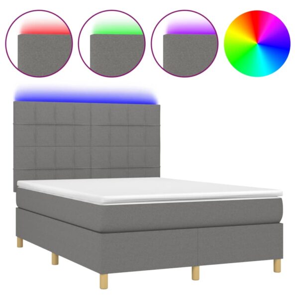 VXL8720287389620_a_en_hd_1.jpg vidaXL Posteľ boxsping s matracom a LED tmavosivá 140x200 cm látka – Obrázok 2