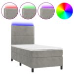 vidaXL Posteľ boxsping s matracom a LED bledosivá 100x200 cm zamat – Obrázok 2