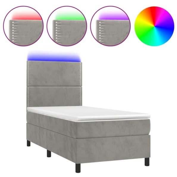 VXL8720287395713_a_en_hd_1.jpg vidaXL Posteľ boxsping s matracom a LED bledosivá 100x200 cm zamat – Obrázok 2