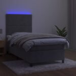 vidaXL Posteľ boxsping s matracom a LED bledosivá 100x200 cm zamat – Obrázok 4