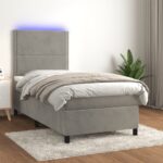 vidaXL Posteľ boxsping s matracom a LED bledosivá 100x200 cm zamat