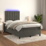 vidaXL Posteľ boxsping s matracom a LED tmavosivá 120x200 cm zamat