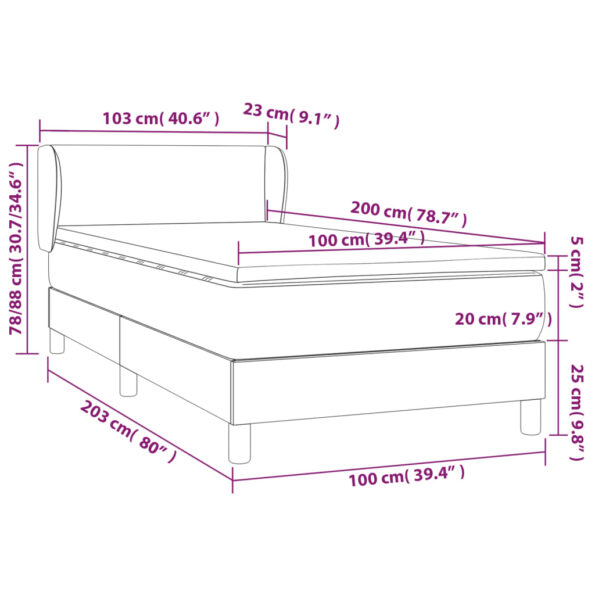 vidaXL Boxspring posteľ s matracom tmavosivá 100x200 cm látka – Obrázok 7