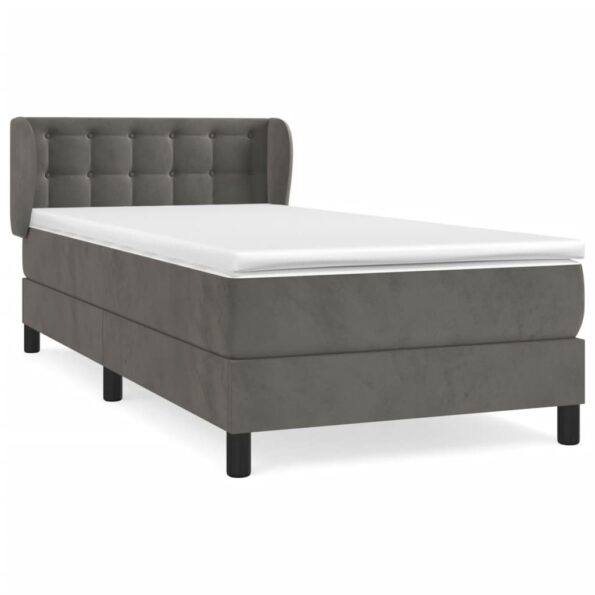 vidaXL Posteľný rám boxspring s matracom tmavosivý 100x200 cm zamat – Obrázok 2