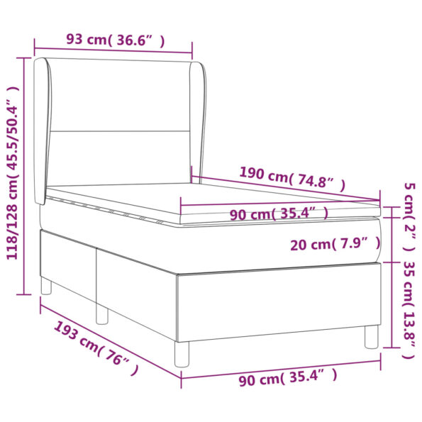 vidaXL Posteľný rám boxspring s matracom krémový 90x190 cm látka – Obrázok 7