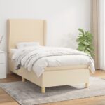 vidaXL Posteľný rám boxspring s matracom krémový 90x190 cm látka