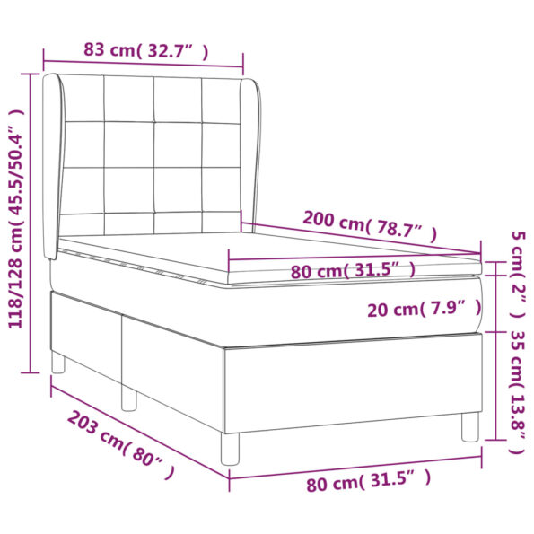 vidaXL Posteľný rám boxspring s matracom čierny 80x200 cm látka – Obrázok 7