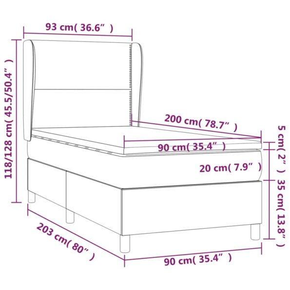 vidaXL Posteľný rám boxspring s matracom tmavosivý 90x200 cm zamat – Obrázok 7