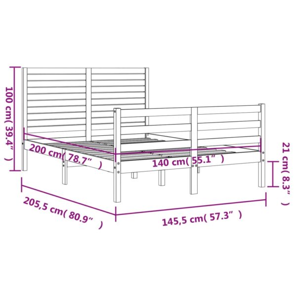 vidaXL Posteľný rám s čelom 140x200 cm masívne drevo – Obrázok 12