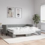 vidaXL Denná posteľ s rozkladacou posteľou bledosivá 90x200 cm látka