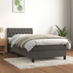 vidaXL Posteľný rám boxspring s matracom tmavosivý 90x200 cm zamat