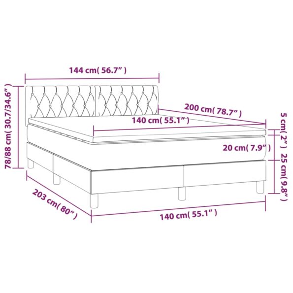 vidaXL Posteľný rám boxspring s matracom čierny 140x200 cm zamat – Obrázok 7
