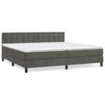 vidaXL Posteľný rám boxspring s matracom tmavosivý 200x200 cm zamat – Obrázok 2