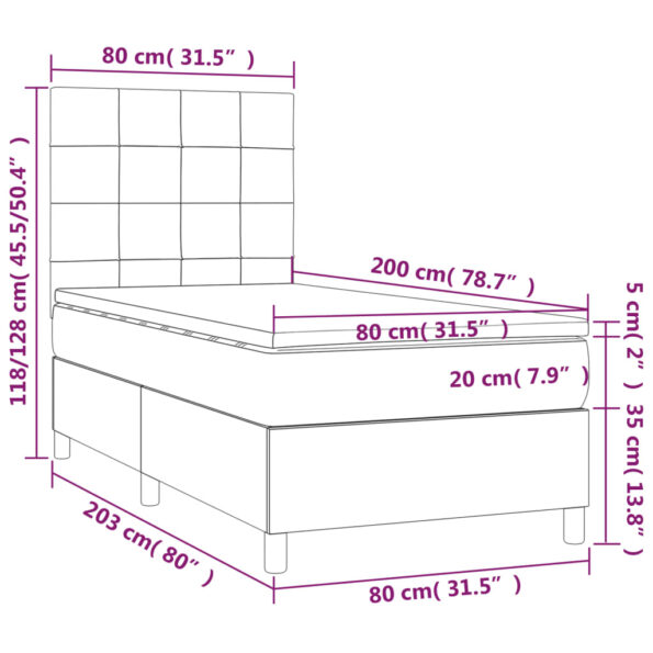 vidaXL Posteľný rám boxspring s matracom čierny 80x200 cm látka – Obrázok 6