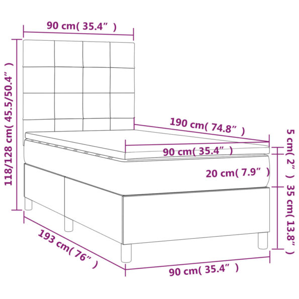 vidaXL Posteľný rám boxspring s matracom čierny 90x190 cm látka – Obrázok 6