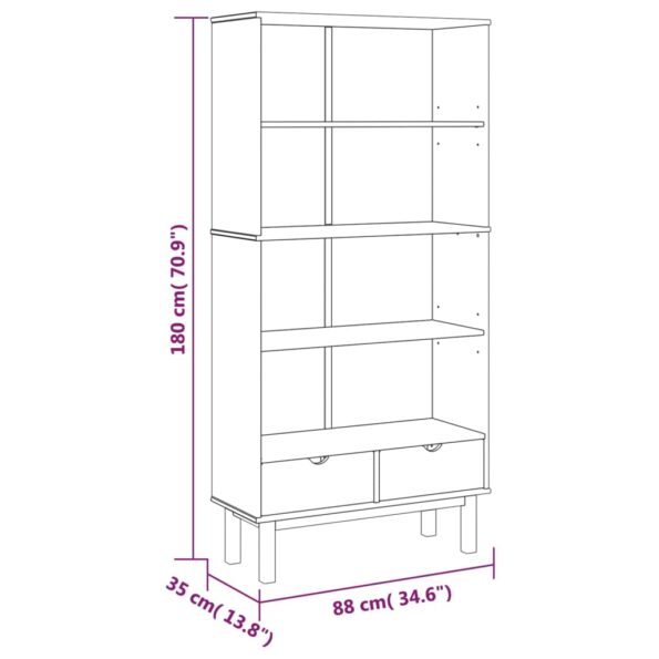 vidaXL Knižnica OTTA s 2 zásuvkami, hnedá, borovicový masív – Obrázok 6