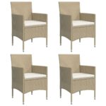 vidaXL 5-dielna záhradná jedálenská súprava s vankúšmi béžová a čierna – Obrázok 4