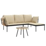 vidaXL 3-dielna záhradná sedacia súprava s béžovými vankúšmi polyratan – Obrázok 3