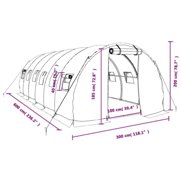 vidaXL Fóliovník s oceľovým rámom biely 18 m² 6x3x2 m – Obrázok 12