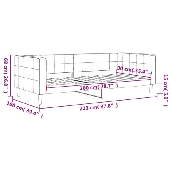 vidaXL Denná posteľ tmavosivá 90x200 cm zamat – Obrázok 8