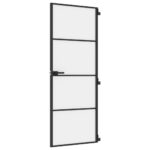 vidaXL Vnútorné dvere tenké čierne 76x201,5 cm tvrdené sklo a hliník – Obrázok 2