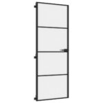 vidaXL Vnútorné dvere tenké čierne 76x201,5 cm tvrdené sklo a hliník – Obrázok 5
