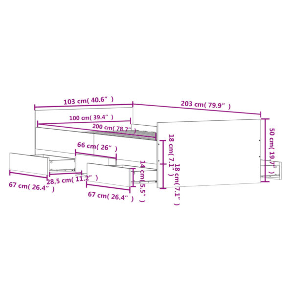 vidaXL Posteľný rám s predným a zadným čelom, čierny 100x200 cm – Obrázok 11