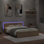 vidaXL Posteľný rám s čelom a LED dub sonoma 150x200 cm – Obrázok 3