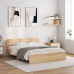 vidaXL Posteľný rám s čelom a LED dub sonoma 150x200 cm – Obrázok 4