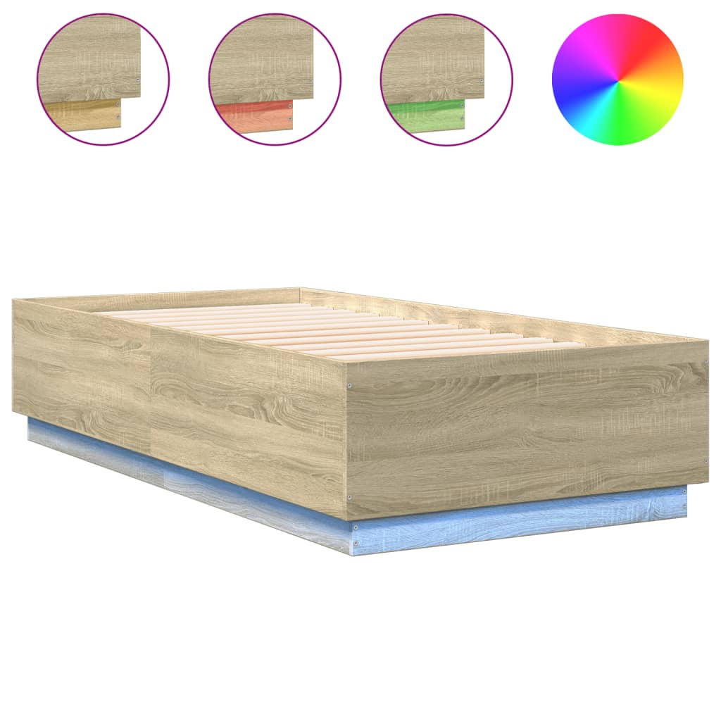 VXL8721012274044_a_en_hd_1.jpg vidaXL Posteľný rám s LED svetlami sonoma 75x190 cm kompozitné drevo – Obrázok 1