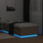 vidaXL Posteľný rám s LED svetlami sonoma 75x190 cm kompozitné drevo – Obrázok 4
