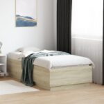 vidaXL Posteľný rám s LED svetlami sonoma 75x190 cm kompozitné drevo – Obrázok 5