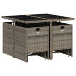 vidaXL 9-dielna záhradná jedálenská sada s podložkami sivá polyratan – Obrázok 3