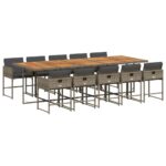 vidaXL 11-dielna záhradná jedálenská súprava s vankúšmi sivá polyratan – Obrázok 2