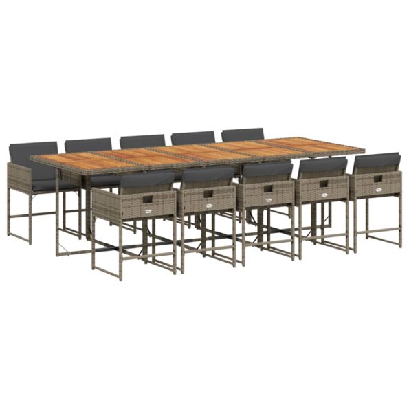 vidaXL 11-dielna záhradná jedálenská súprava s vankúšmi sivá polyratan – Obrázok 2