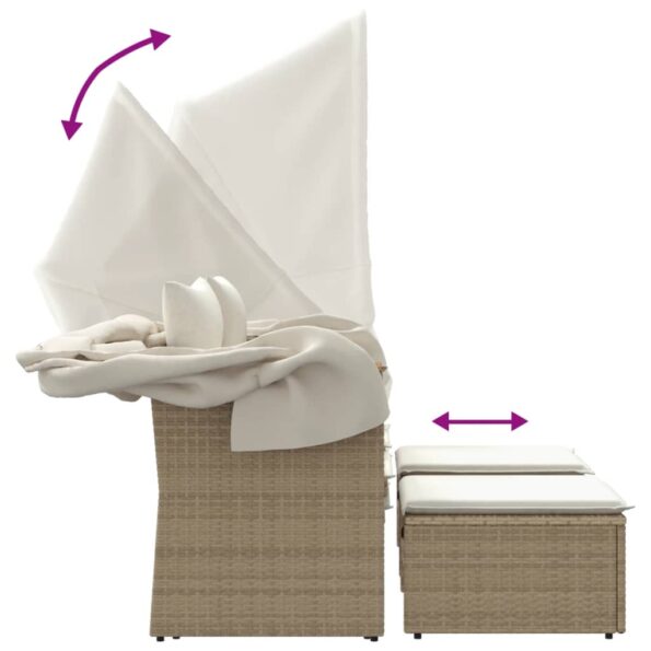 vidaXL 2-miestna záhradná pohovka+strieška, taburetky béžová polyratan – Obrázok 7