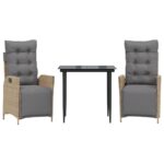 vidaXL 3-dielna záhr. jedálenská sada s vankúšmi mix béžovej polyratan – Obrázok 2