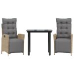 vidaXL 3-dielna záhr. jedálenská sada s vankúšmi mix béžovej polyratan – Obrázok 2