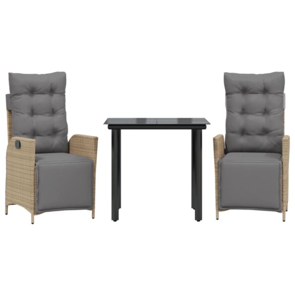 vidaXL 3-dielna záhr. jedálenská sada s vankúšmi mix béžovej polyratan – Obrázok 2