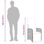 vidaXL Sklápacia záhradná stolička s vankúšmi čierna polyratan – Obrázok 10