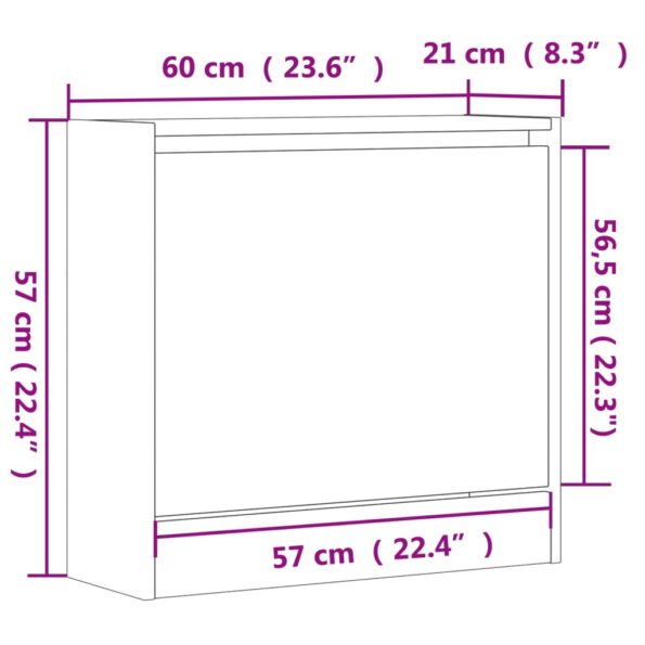 vidaXL Botník biely 60x21x57 cm kompozitné drevo – Obrázok 9