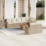 vidaXL 9-dielna záhradná súprava pohoviek s vankúšmi béžová polyratan