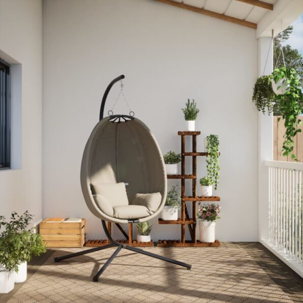 VXL8721012877238_g_en_hd_1.jpg vidaXL Závesné kreslo vajíčko so stojanom béžové látka a oceľ – Obrázok 3