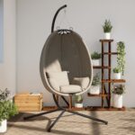 vidaXL Závesné kreslo vajíčko so stojanom béžové látka a oceľ